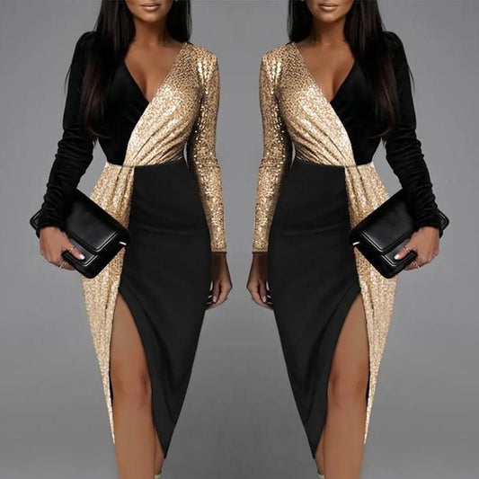 Elegant Black Deep V-Neck Bodycon Dress for Women