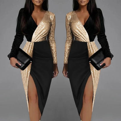 Elegant Black Deep V-Neck Bodycon Dress for Women