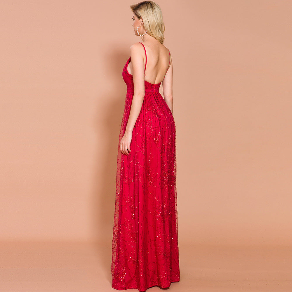 Elegant V-Neck Backless Party Dress for Women