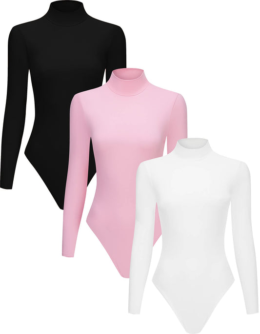 ChicSoft 3-Pack Women's Mock Neck Bodysuits