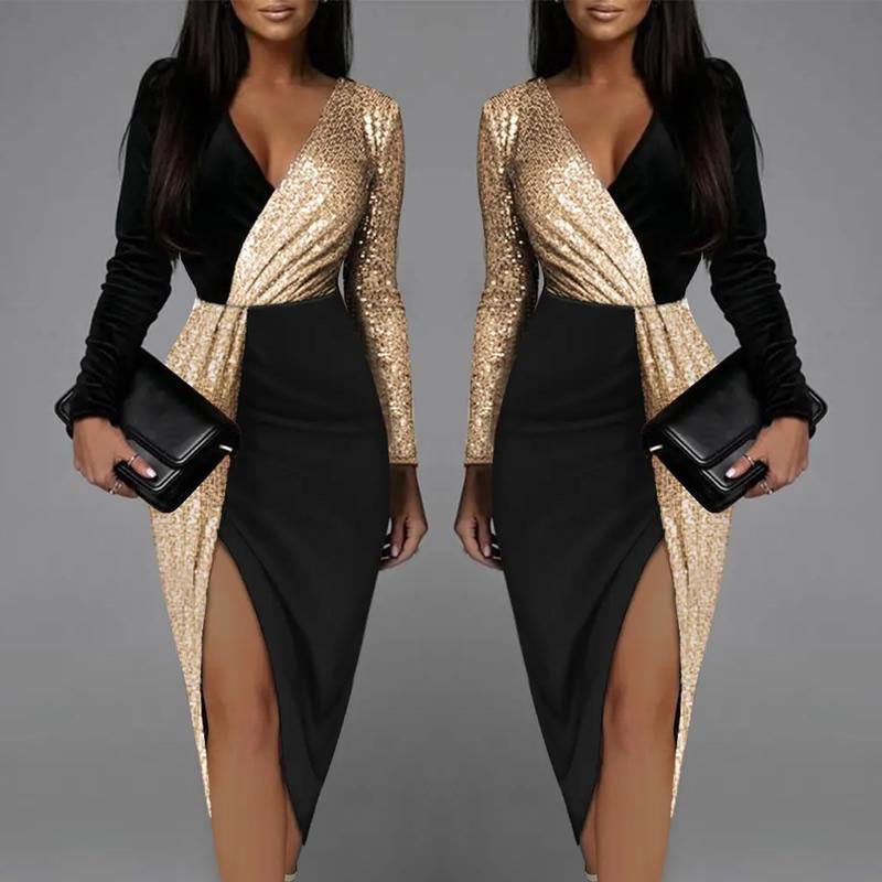 Elegant Black Deep V-Neck Bodycon Dress for Women