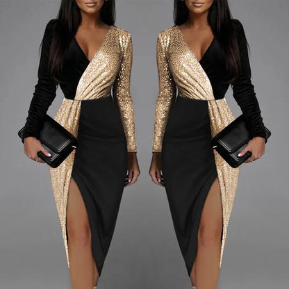 Elegant Black Deep V-Neck Bodycon Dress for Women