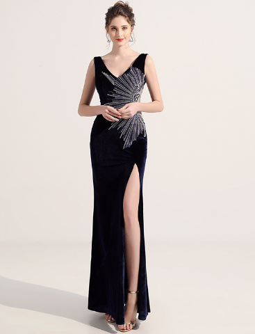 Deep V-Neck Sequin Bodycon Dress